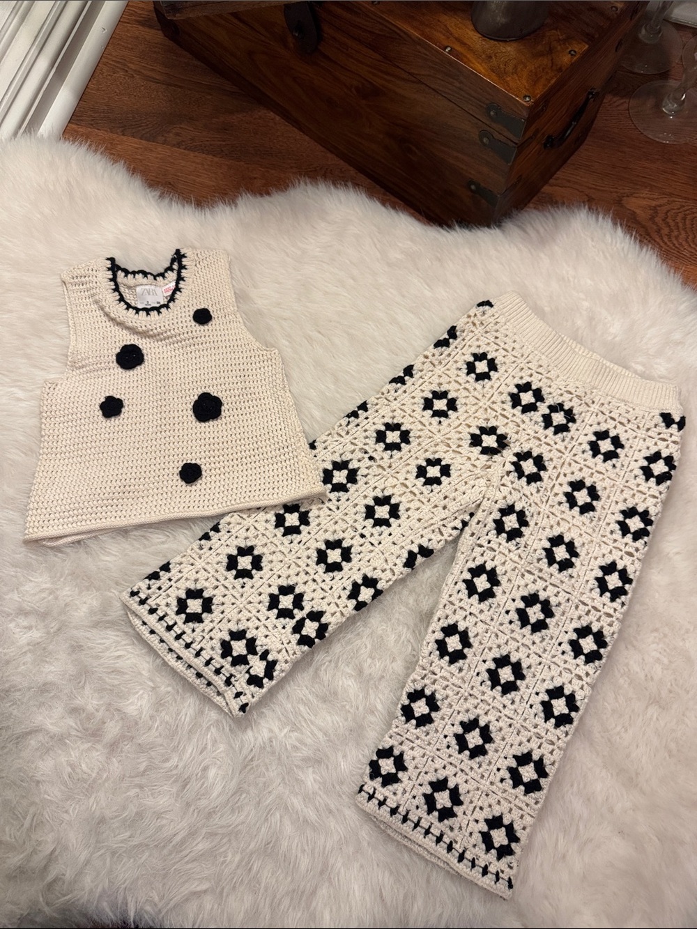 Zara Crochet Knit 2 Piece Set Top and Bottom Size 3 Years /CM 98 pre-owned